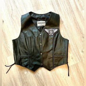 Dream Apparel Black Biker Motorcycle Leather Vest- Size XL